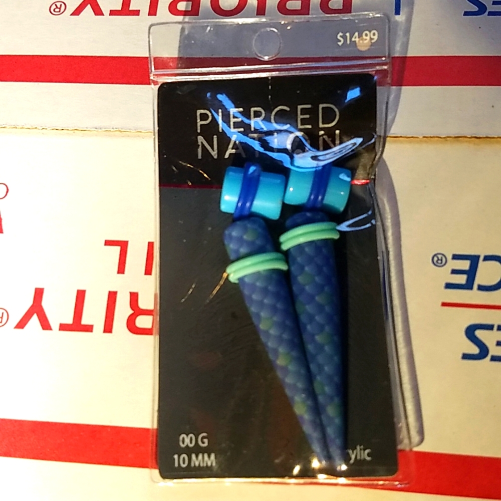 NWT PIERCED NATION BLUE MERMAID TAPERS AND BABY BLUE ACRYLIC PLUGS AND TAPERS